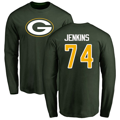 Men Green Bay Packers Green #74 Jenkins Elgton Name And Number Logo Nike NFL Long Sleeve T Shirt->green bay packers->NFL Jersey